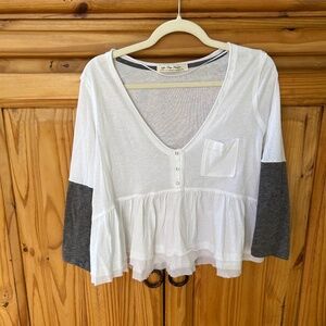 Free People We the Free Heart of Mine Top Gray White 100% Cotton Women's Medium